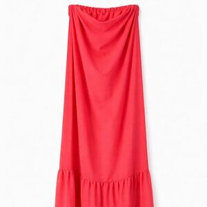 Pink Lily Coral Strapless Maxi Dress Flowy Tiered Hem